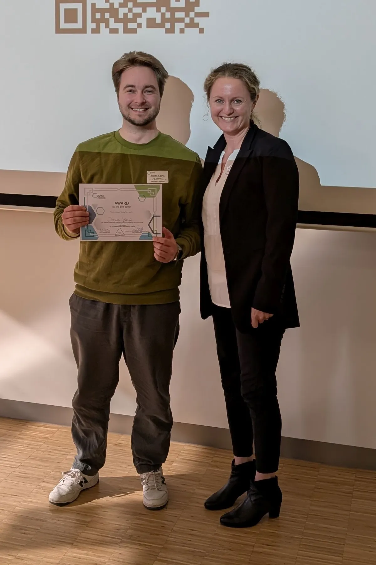 Preis f&uuml;r das beste Poster f&uuml;r Jonas Leins vom PLRI auf der DGMet-Jahrestagung