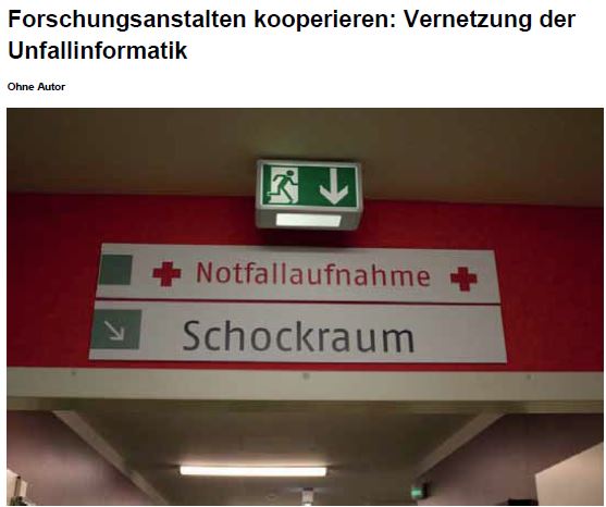 Pressespiegel berichtet &uuml;ber Foschungsprojekt von PLRI und PTB in der Unfall- und Notfallinformatik