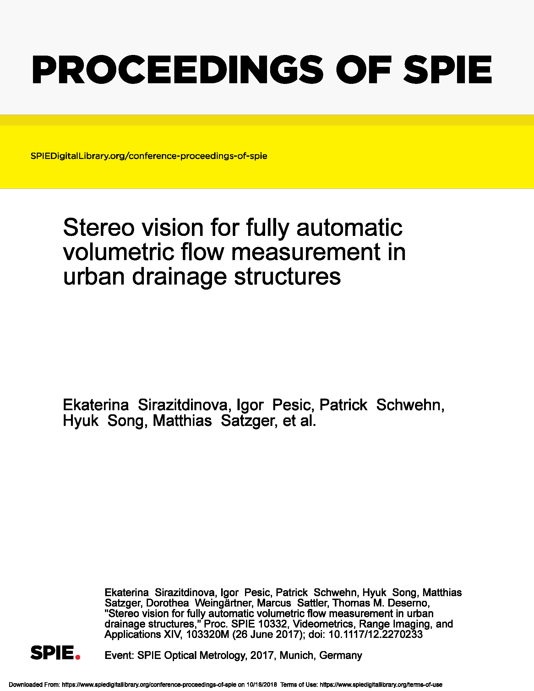 Stereo vision for fully automatic volumetric flow measurement in urban drainage structures