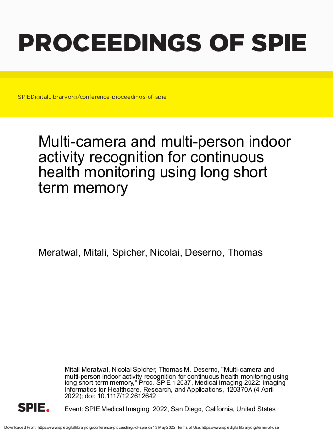 Multi-camera and multi-person indoor activity recognition for continuous health monitoring using long short term memory
